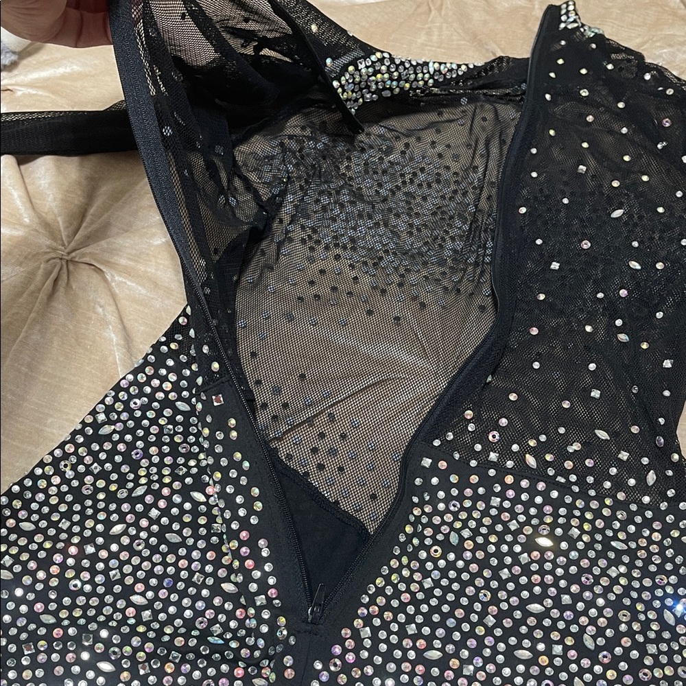 Black fishnet Rhinestone Embellished Long Sleeve Romper (watchale … Too HOTT!) - Picture 8 of 9